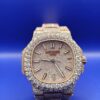 Patek Philippe Geneva automatic watch studded with round Moissanite diamonds for men