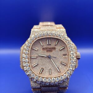 Patek Philippe Geneva automatic watch studded with round Moissanite diamonds for men