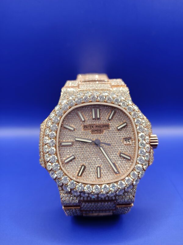 Patek Philippe Geneva automatic watch studded with round Moissanite diamonds for men