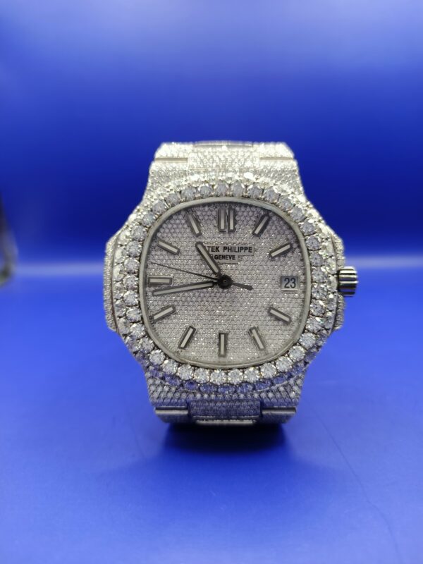 Patek Philippe Geneve Round Moissanite Diamond Men Automatic Watch,White Gold Plated Iced Out Moissanite Diamond Men Watch For Birthday Gift